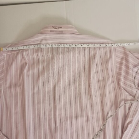 Van Heusen Men’s Fitted Button Down Shirt Pink Maroon White Stripes Size 17 NWT - Picture 11 of 16